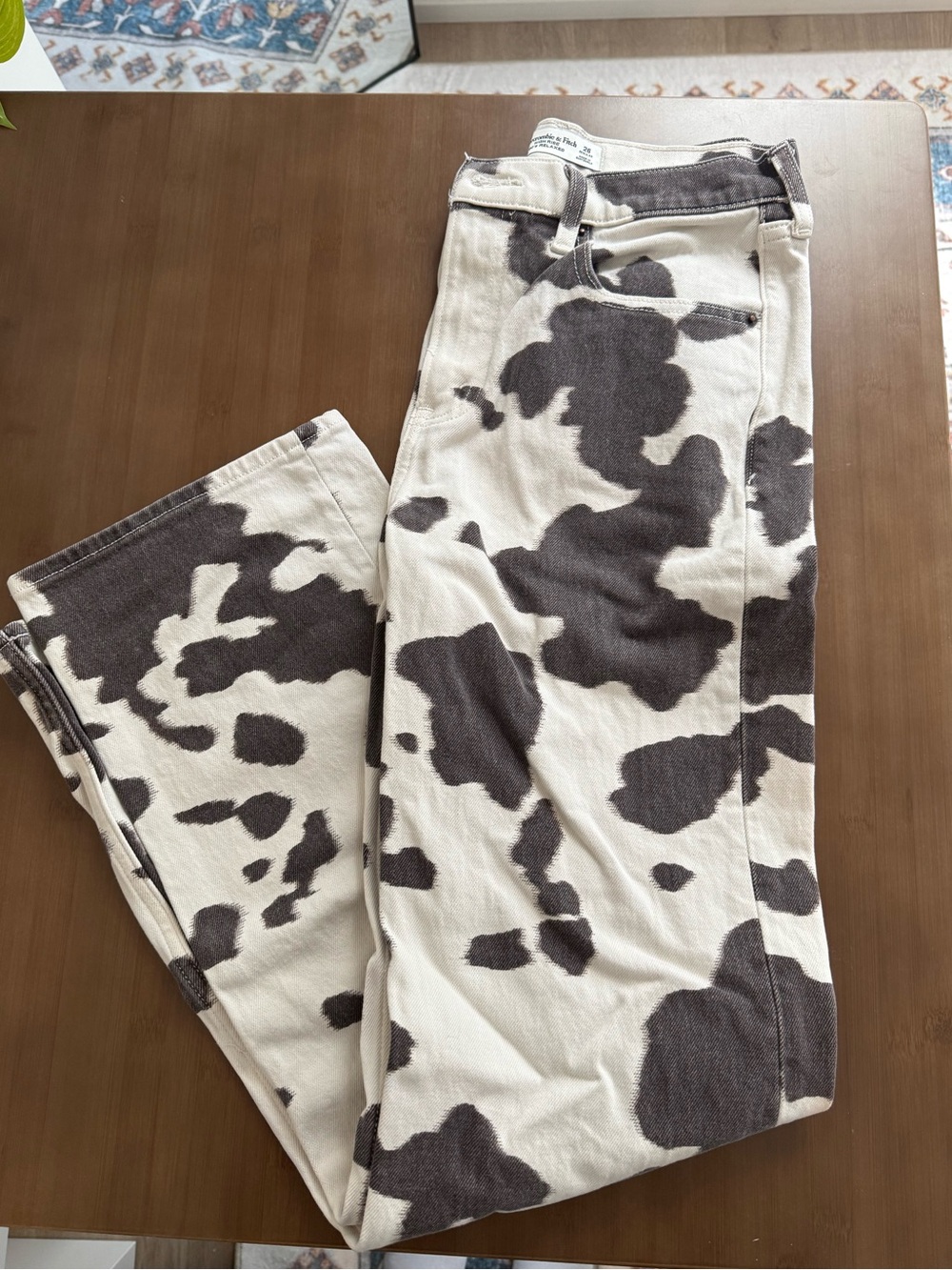 Abercrombie & Fitch Straight Cow-Print Jeans in White and Dark Brown